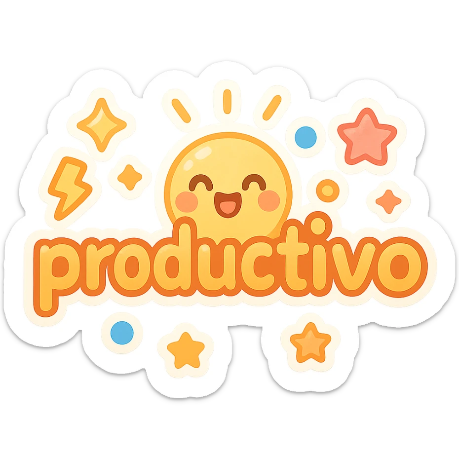 the word 'productivo' in cute chibi sticker style, full of energy and motivation, bright and cheerful colors, playful and motivating design sticker