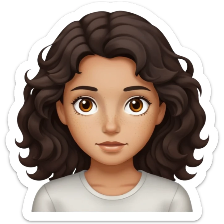girl very dark brown wavy hair freckles tan skin color brown eyes sticker