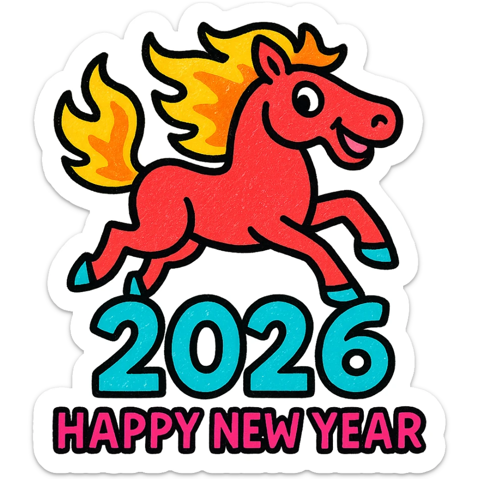 
Running red fire horse symbol of new year 2026 according to Asian Chinese calendar. greeting card or banner. vector illustration sticker