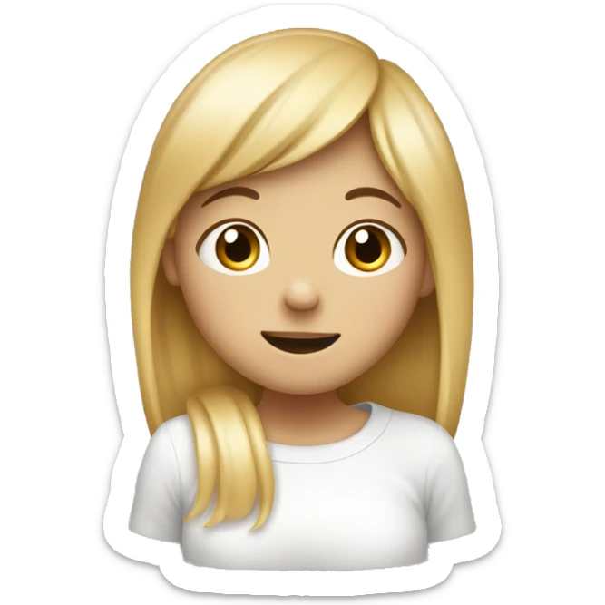 A very shy girl with red cheeks, a smiling girl with freckles on her cheeks, who covered her mouth with her hand out of shyness. She has blonde bangs. sticker