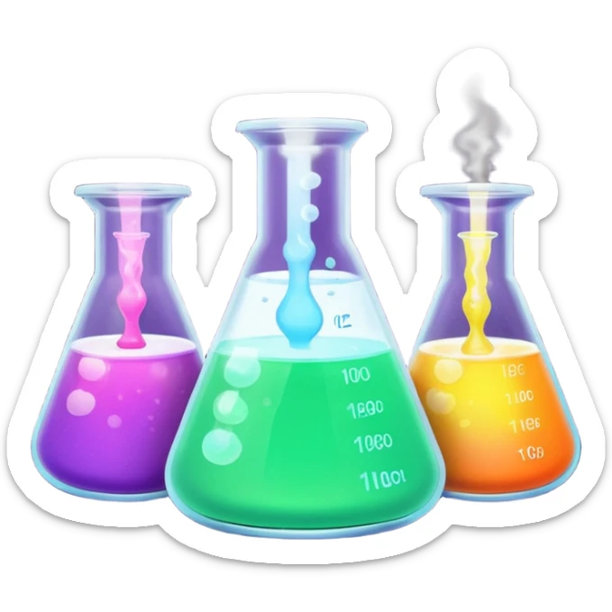 hi-lighters uv light glowibg formula in beaker/ test tube and baking soda in lab sticker