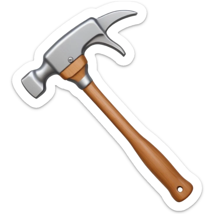 Generate a highly detailed, realistic 3D icon of a standard claw hammer in the minimalist Apple app icon style, like those seen in iOS or macOS apps—clean, elegant, with subtle depth, smooth curves, and professional rendering sticker