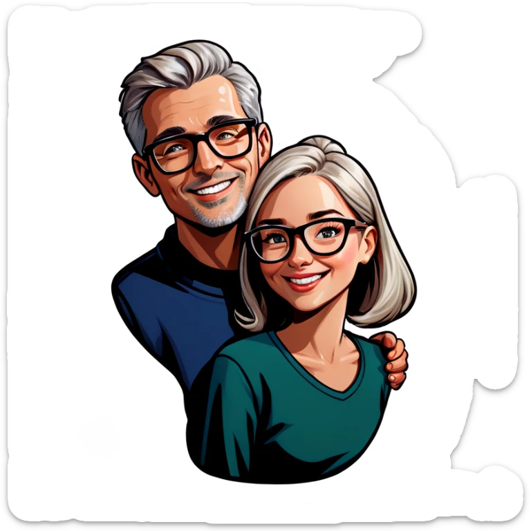 Hyper Realistic Couple in love,  lady blonde wearing glasses man grey hair clean shaven
 sticker