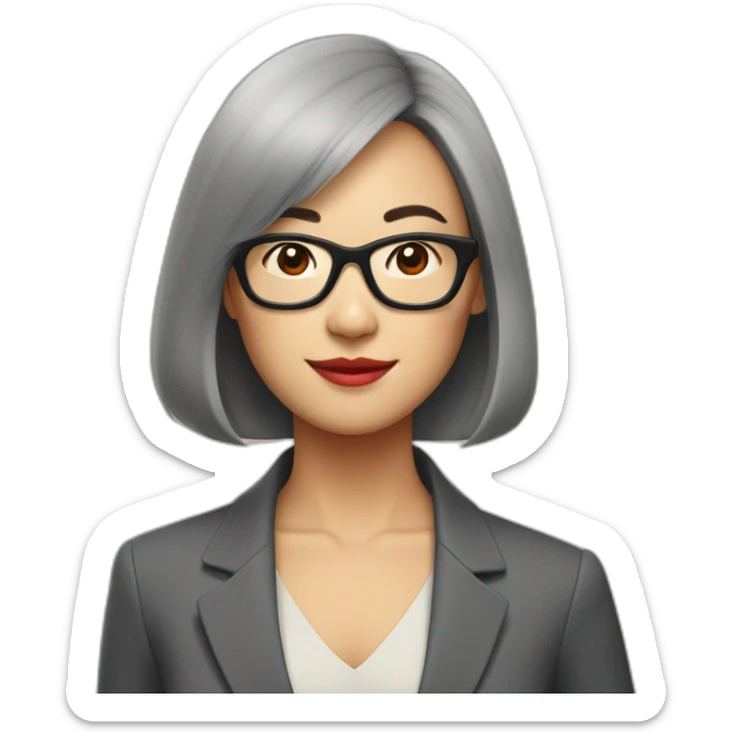 40's Asian woman with red glasses and straight medium lengthhair sticker