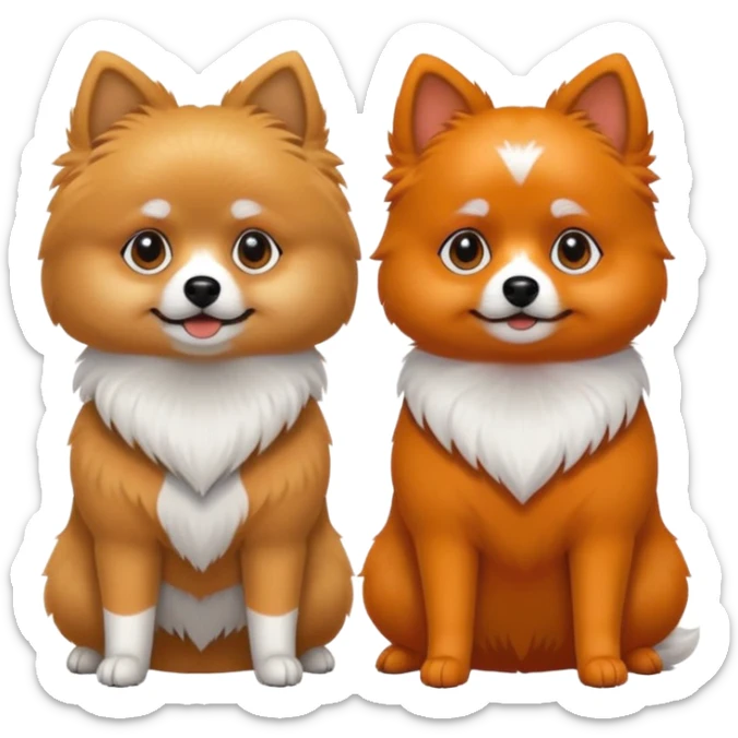 TWO POMERANIANS STANDING NEXT TO EACH OTHER. GIRL WHITE WITH ORANGE PATCHES AND BOY ALL BLACK WITH WHITE ON SNOUT AND CHEST . EMOJI DOGS. sticker
