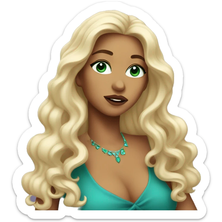 woman with long curled hair and blu-green eyes blowing kiss sticker
