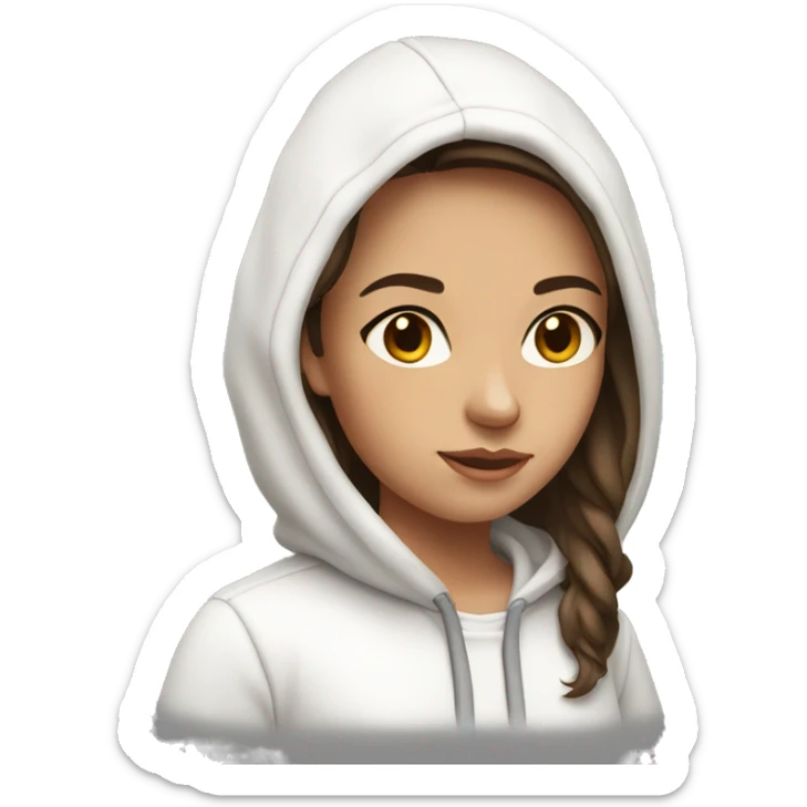 Girl with flat brown hair and brown eyes in white hoodie  sticker