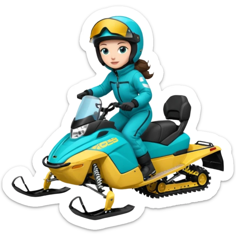 Can you create an emoji of a brunette girl on a teal polaris khaos 850 155 snowmobile doing a wheelie sticker