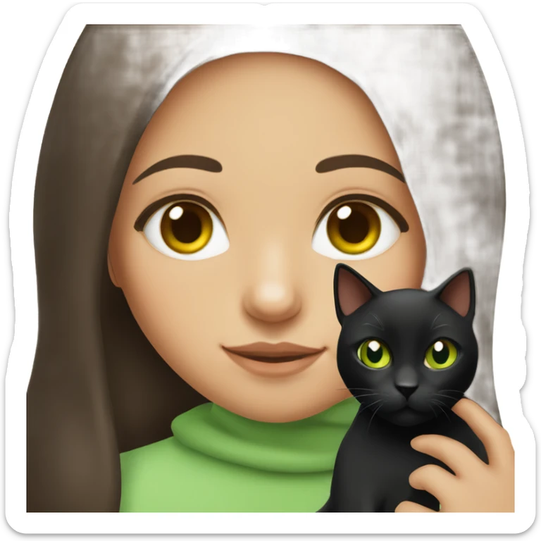 Brunette brown eyed girl with her green eyed black cat  sticker