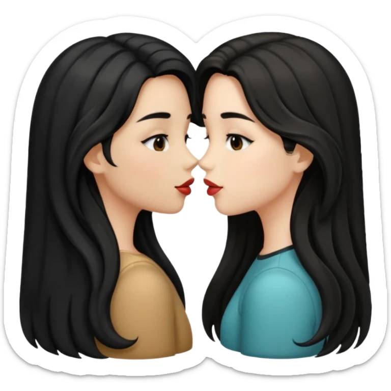 two girls with long black hair one wavy one straight kissing sticker