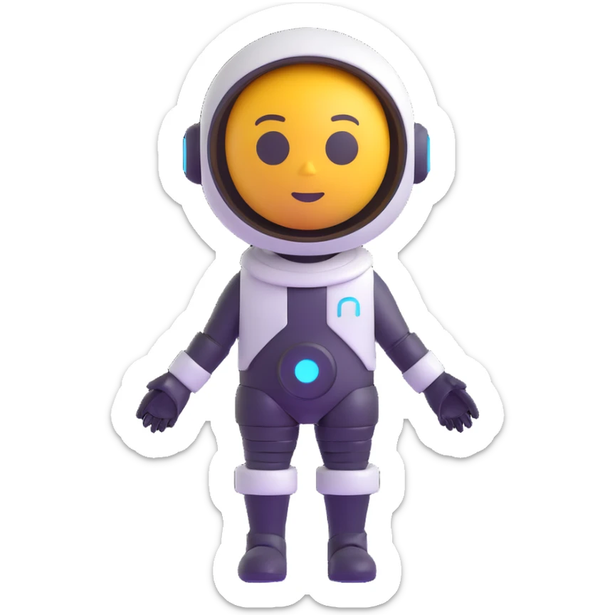 PK XD character, futuristic outfit, bright colors, 3D emoji style sticker