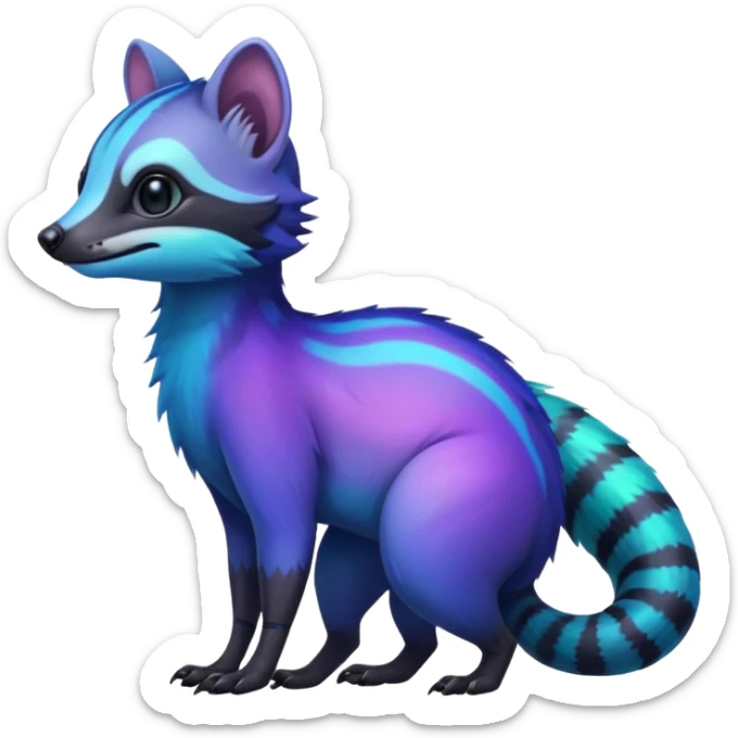 Iridescent Neon Green-Cyan-Blue-Purple-gradients Civet-Numbat-Sergal-fusion-hybrid-animal-creature, full body sticker
