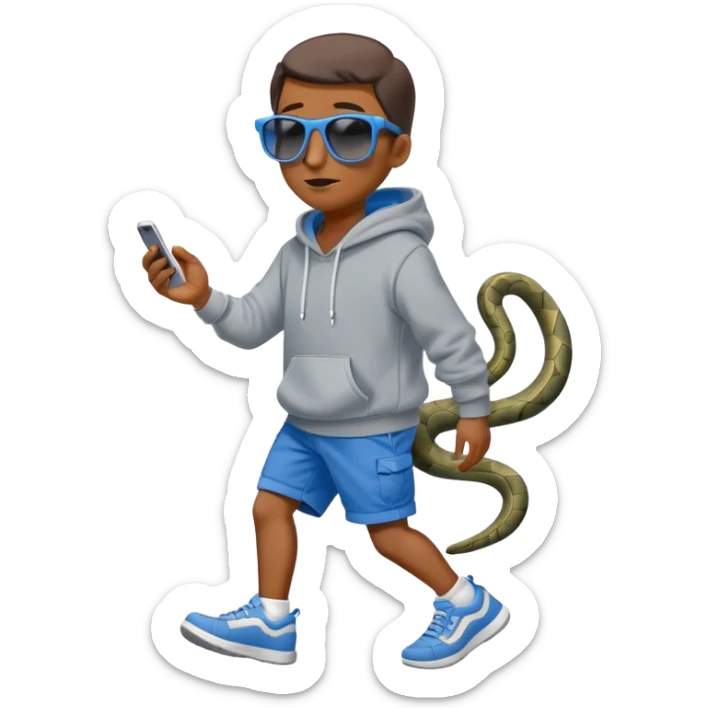 anthropomorphised snake wearing sunglasses, hoodie and shorts, walking upright sticker