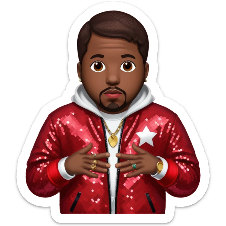 Big Boi from Outkast with dark brown hair, red sequin outfit sticker