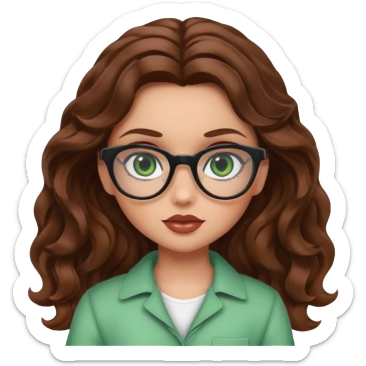 Bratz girl green eyes brown wavy hair with glasses sticker