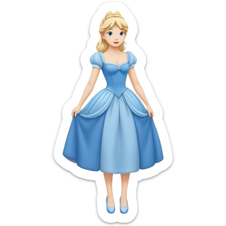 full body Cinderella with blue dress and blonde hair, showing entire figure from head to feet, minimal style sticker