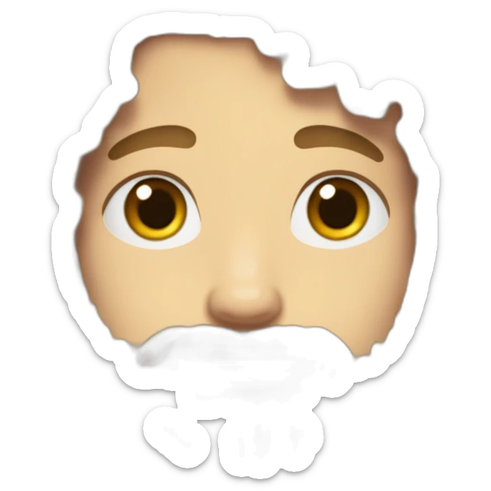 White boy, white skin, brown eyes, curly and dark blonde hair on the top and short on the sides, and beard sticker