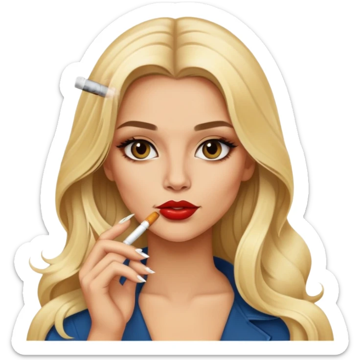 blonde gorgeous girl lonh hair with latina makeup smoking a cigarette  sticker