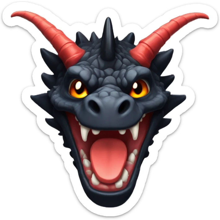 BlackDragon with Scarlet markings 2 horns waving in drawn anime style. vibrant colors. slght smirk and tiled head slightly sticker