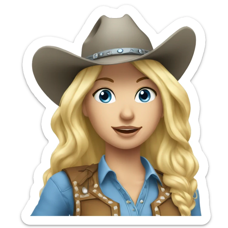 Blue-eyed blonde Cowgirl With grey horse sticker