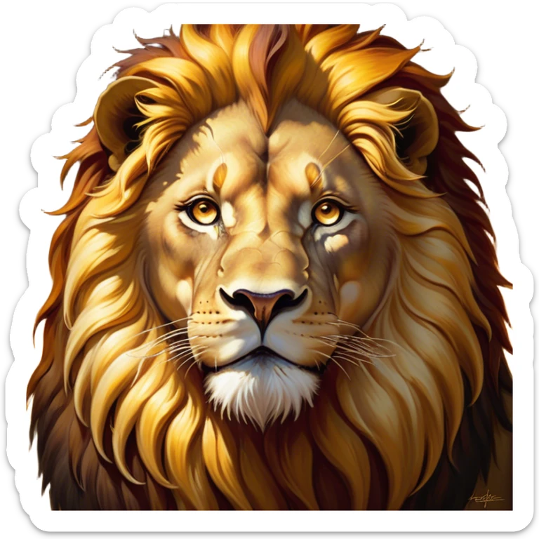 Cinematic Lion, Ultra-realistic 32k HD, Majestic and awe-inspiring piece of art, rim lighting, powerful and captivating art, golden hues and fiery amber accents, Balanced features with piercing eyes and a regal mane, highly detailed digital artwork, glowing with a radiant golden light, high shine, embodying strength and nobility, a painting of raw power and elegance, untamed and fearless, blending realism with fantasy, dreamlike glow, optical illusion, immaculate composition, grand pose exuding confidence and dominance, the lion’s presence so commanding that it feels as though it could roar to life at any moment. sticker