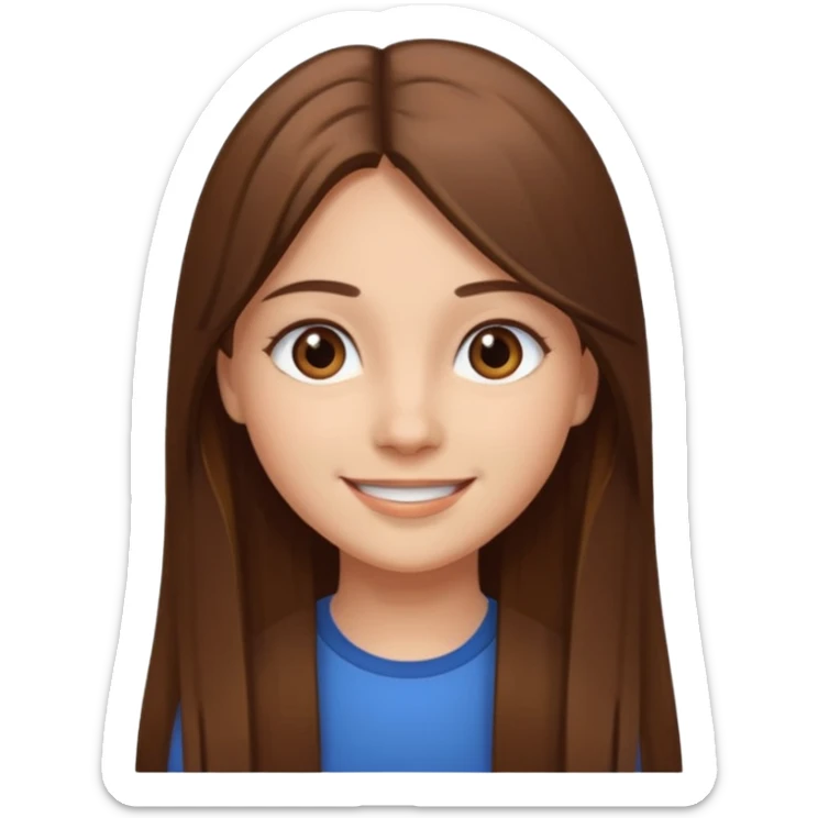 girl with long brown straight hair and brown eyes, smiling sticker