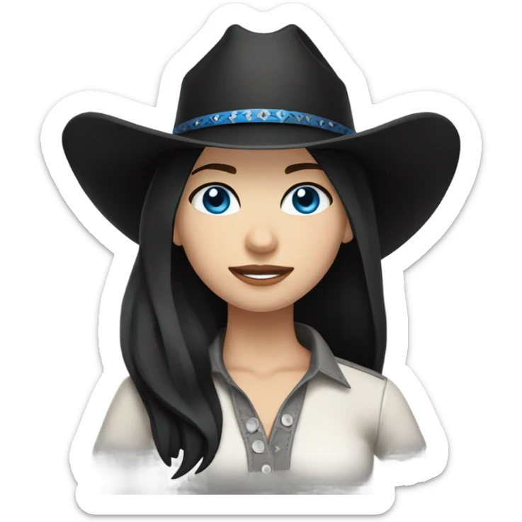 Blue eyes, cowgirl, pale skin, black hair, black cowgirl hat sticker