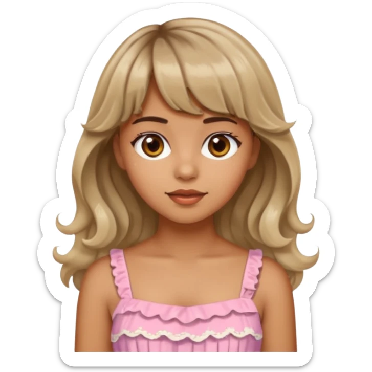 latina girl in a cute dress with bleached and brown wavy hair with bangs sticker