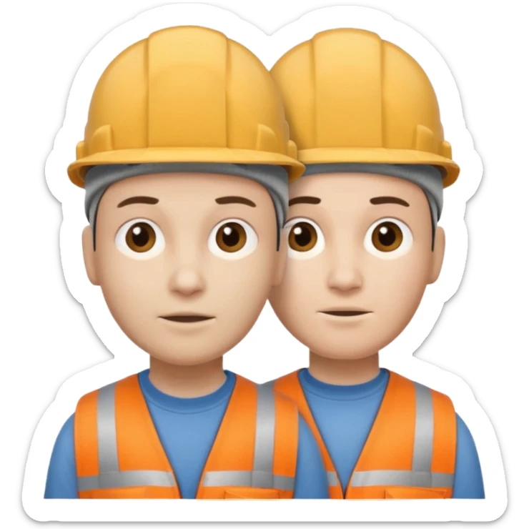 one person who has conjoined heads (total 2, joined at the neck). One head wears a construction cap, the other a woolen beanie. sticker