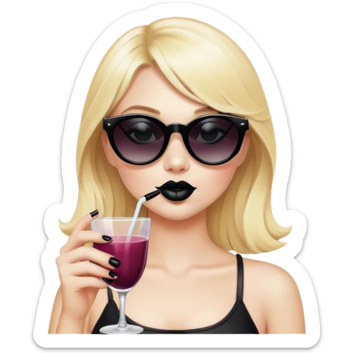 Blonde girl wearing sunglasses and sipping a cosmo only change  black lipstick sticker