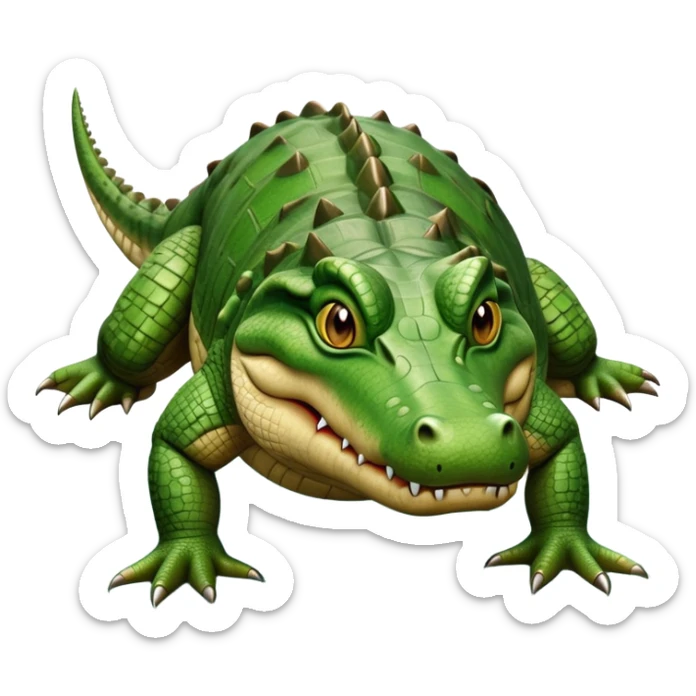 cinematic-crocodile-realistic-full-body-on all fours-emoji,-massive-scaled-body-partially-submerged-in-shallow-water,-head-tilted-dramatically,-rough-green-and-brown-hide-textured-with-deep-ridges,-simplified-yet-realistic-focused-features, head held high sticker