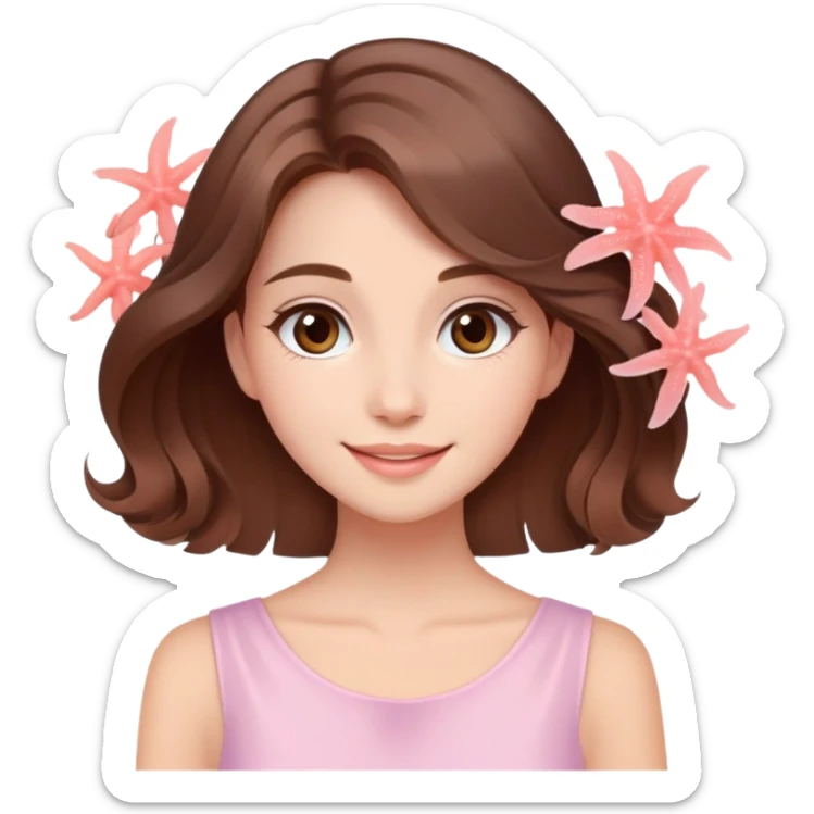  happy elegant beautiful girl flowy brown hair that is more valuable then corals  cleaning with a cute light pink aura behind here  sticker