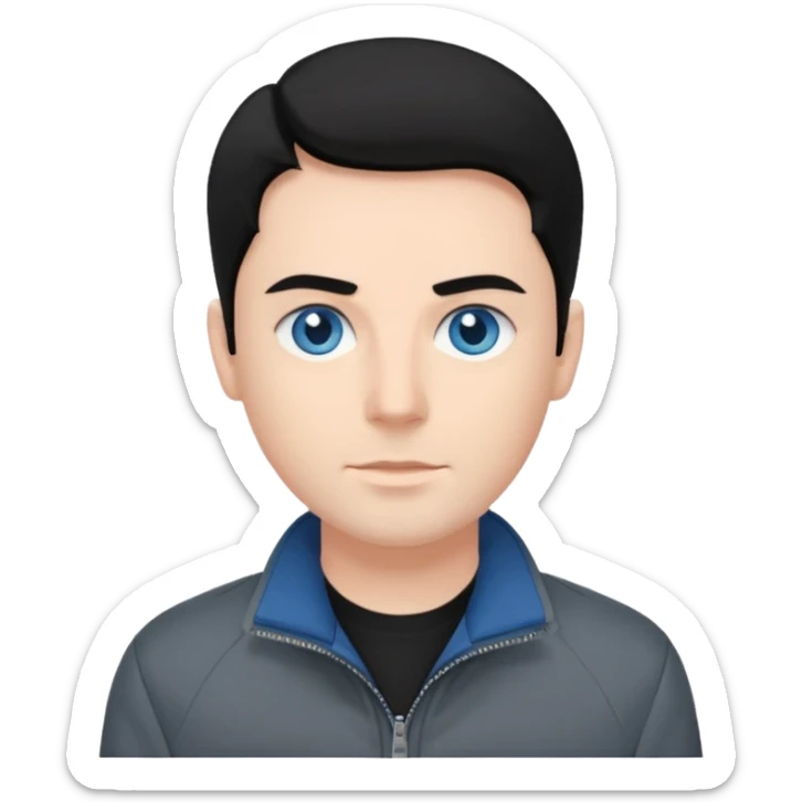 Neil McCormick from Mysterious Skin with blue eyes, black hair, black shirt, gray jacket sticker