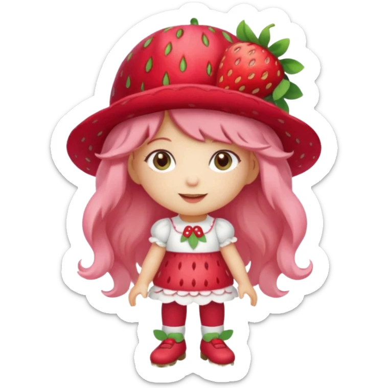 Strawberry shortcake human girl full body and legs with a strawberry hat on her hair without a cake sticker