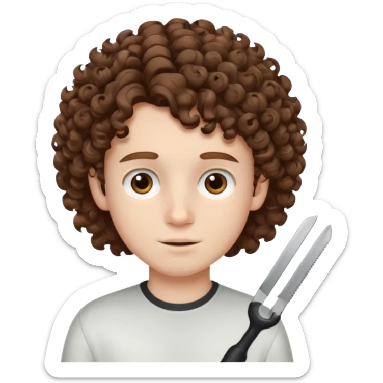 boy,  brown hair, curly hair, brown eyes, pale skin, , hair edger  sticker