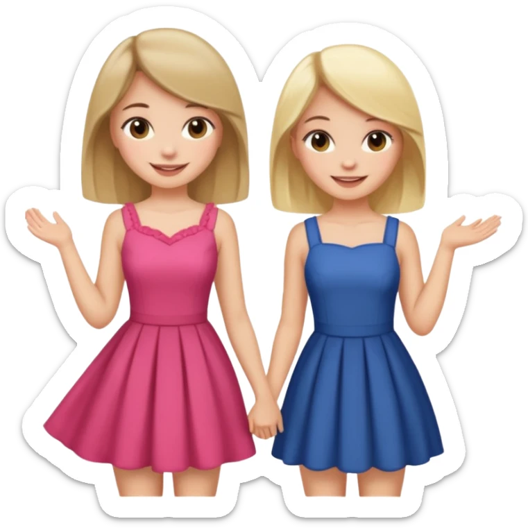 a brunette girl and a blonde girl in cute dresses smiling friends sticker