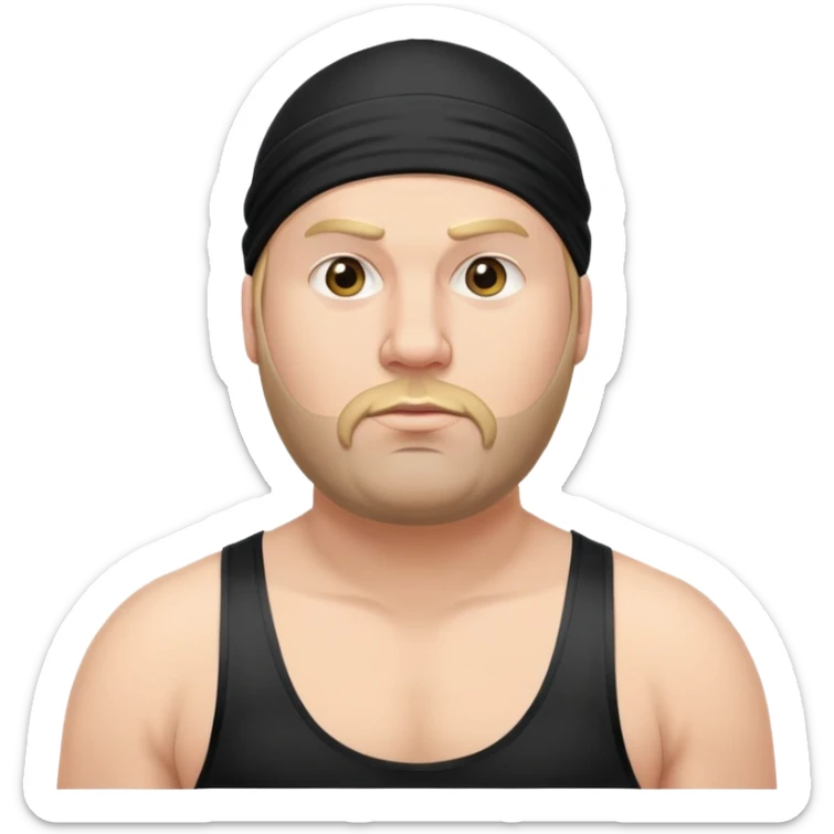 White skin fat guy with black durag, light stubble beard of a few days in wrestling singlet sticker
