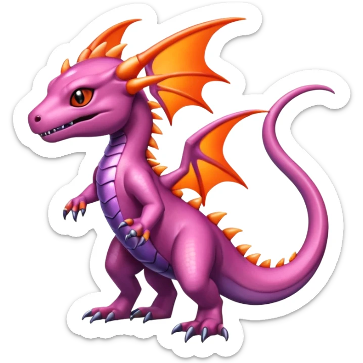 Cute Shiny mauve iridescent Guilmon-Salandit-Fakémon-hybrid-creature (full body)  sticker