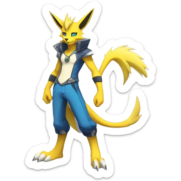 Anthro Cool Zeraora-Lombax-Renamon-Pokémon-Fakémon Full Body Detailed High Quality sticker