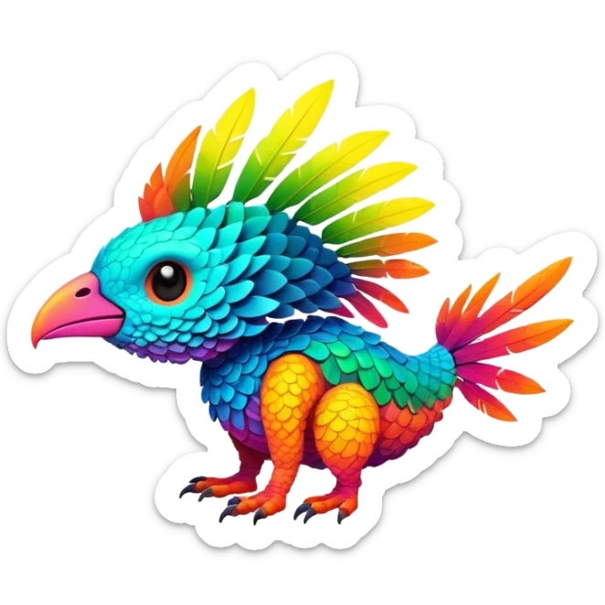 Tropical futuristic lush warm-colored modern colorful neon-colored Fakémon-Trico-creature sticker