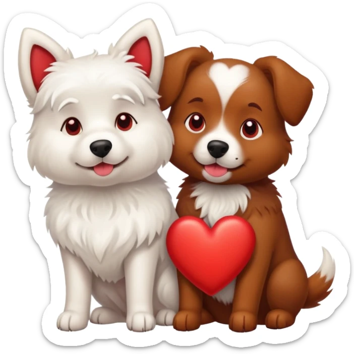 A white dog on the left side and a heart in the middle and a brown dog on the right  sticker