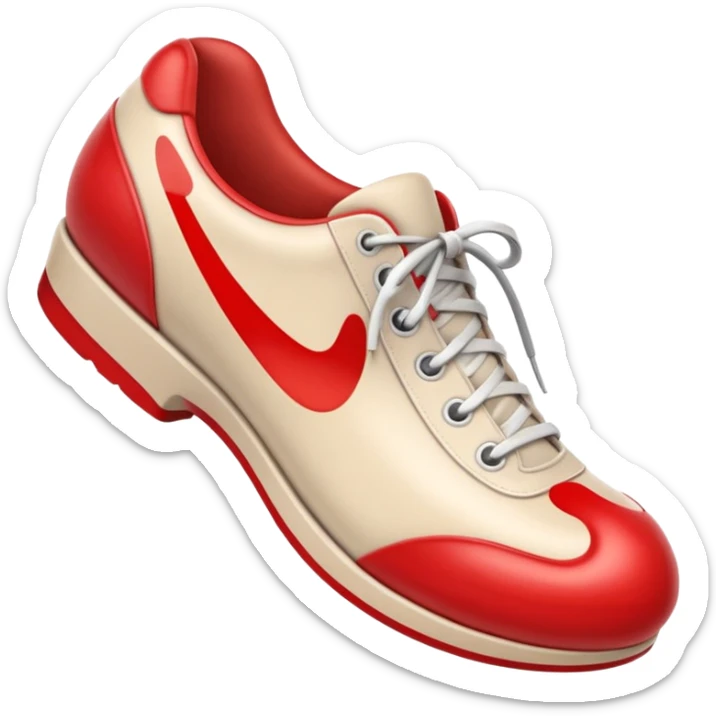 3D Apple-style emoji of a shoe with a foot inside, stepping and showing a clear shoe print below. and leg







 sticker