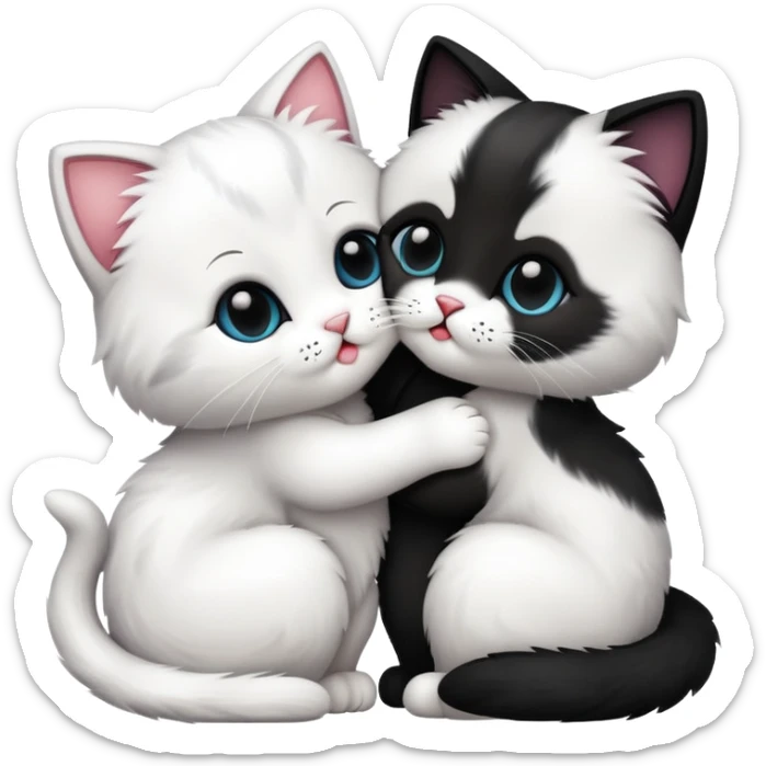 Two cute cats kissing. One of them is white, and another one is black sticker