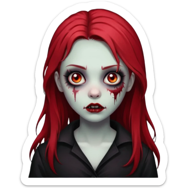 zombie girl with black and red hair long and goth style sticker