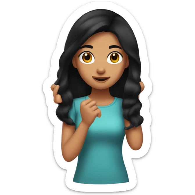 Girl with black hair and olive skin, flipping hair with hand sticker