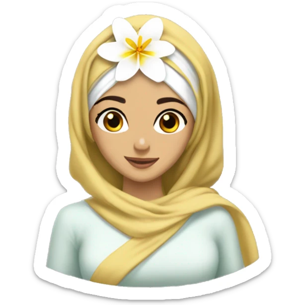  Jasmine flower with white petals and a yellow center of golden stamens. That is given by princess jasmine who wearing hijab sticker