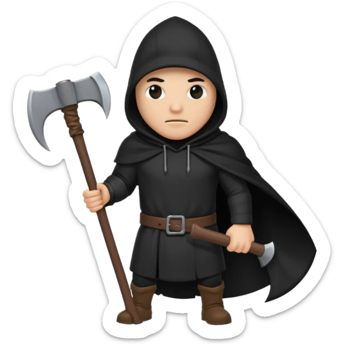an executioner with a black hood/ sheet on his face so we can't see his face and a big axe in his hand sticker