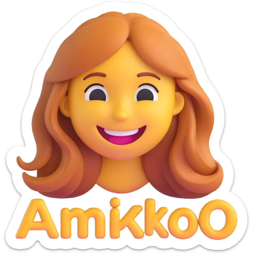 3D smiley emoji, girl style, long hair, smiling face, with the name 'Anikó' below in a cool, youthful, elegant font sticker