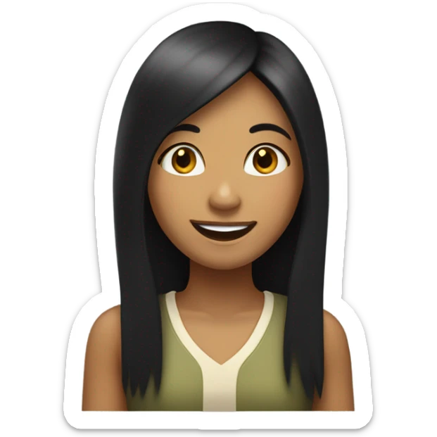 a girl with long black hair olive skinned happy expression straight hair   sticker