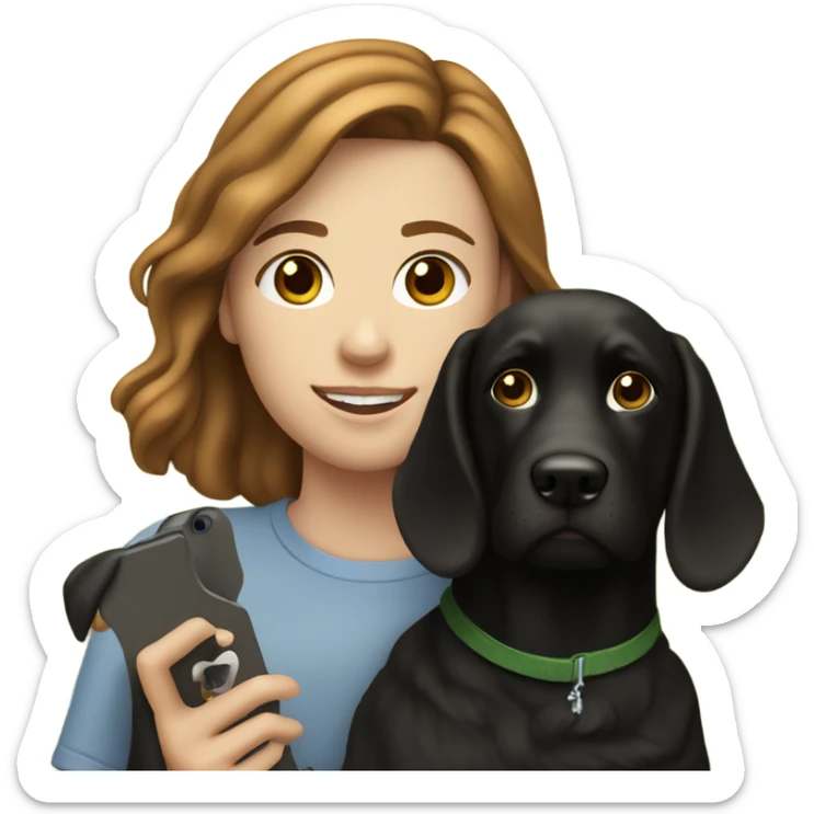 23 year old white girl with brown hair in the park with his black dog showing dog content in her iPhone sticker